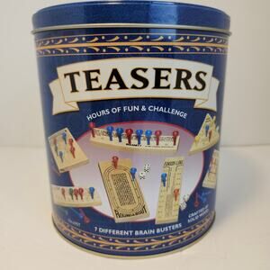 Solid Wood Teasers 7 Different Brain Busters Round Tin NEW Game Night Challenge